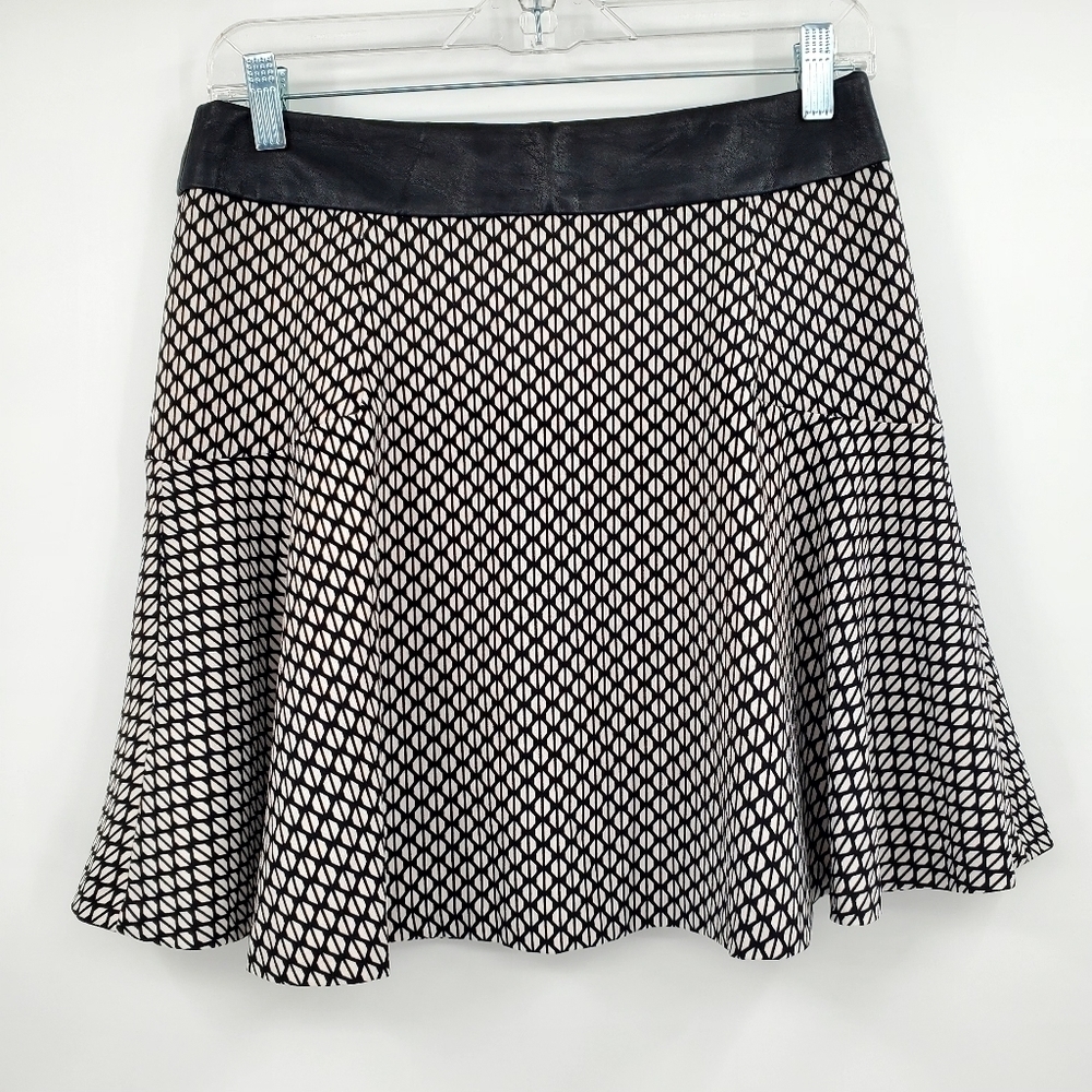 Banana Republic Black White Mini Skirt w/ Faux Leather Waist
